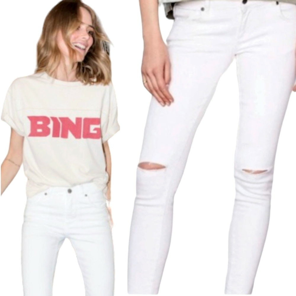 NWT Anine Bing Jeans Skinny White Knee Slit Frayed Low Rise Grunge Indie Sleeze